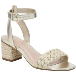Kelly & Katie Women's Metal Gold Sandals Block Heel Size 8.5M Ankle Strap Sexy
